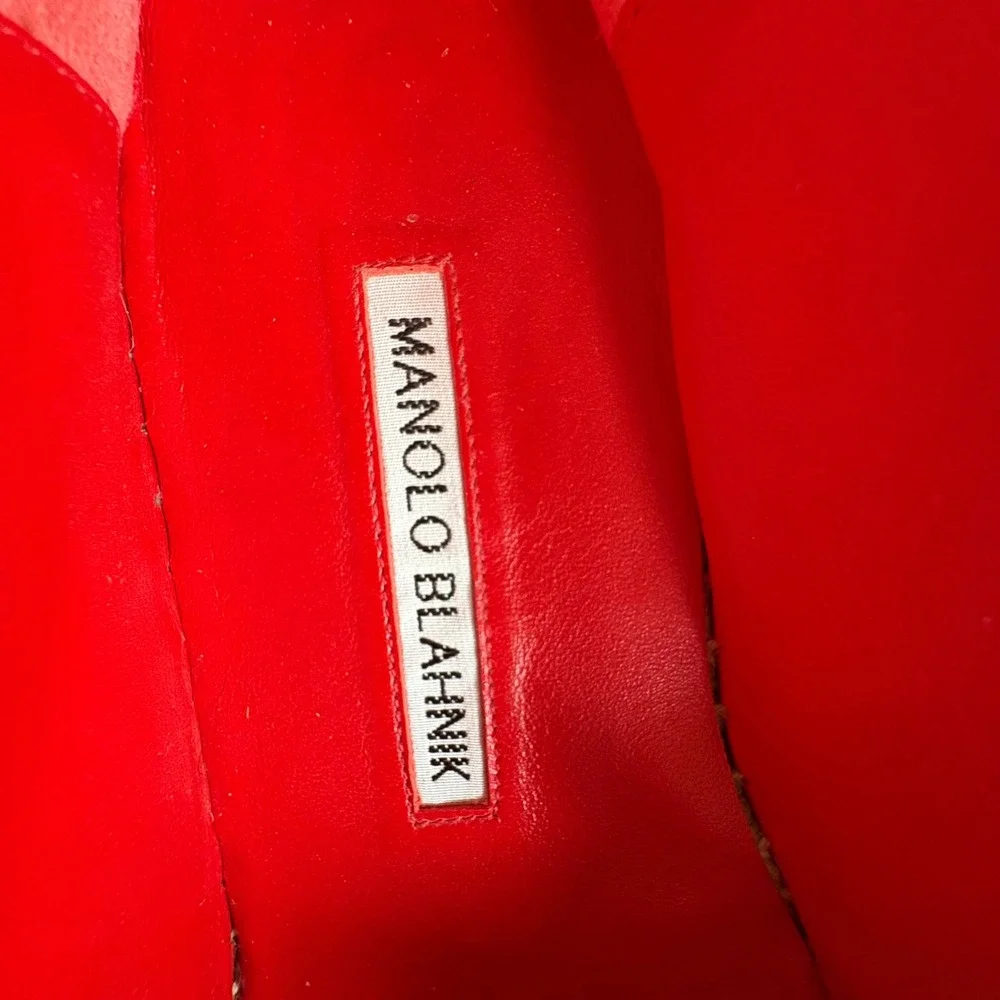 $645‎ MANOLO BLAHNIK Sombrille Canvas Espadrille Red White Stripe Shoe US7/EU37